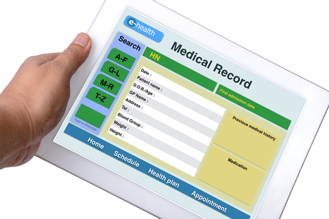 http://www.dreamstime.com/royalty-free-stock-photography-patient-medical-record-browse-tablet-someone-hand-white-background-image39574197